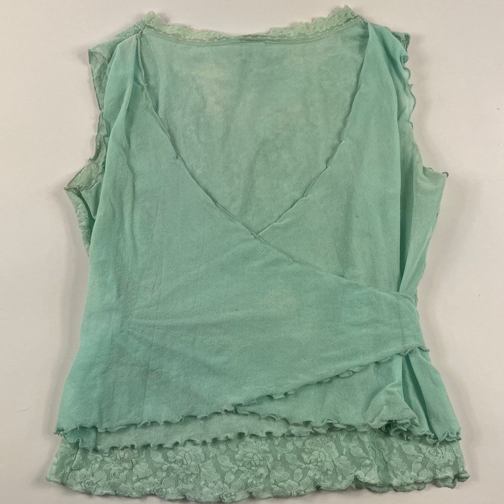 Vintage Y2K Hanky Panky Light Blue Lace Wrap Blouse - Picture 5 of 8